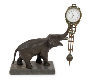 Elephant mystery swinging clock, cast metal and marble, early 20th century, 27cm high