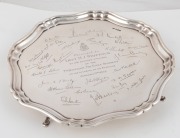 A sterling silver presentation salver with pie crust border, engraved "Presented to Lieut. H.J. Whittock by his brother officers of the 7th Battalion The Essex Regiment on the occasion of his Marriage January 17th 1935" and with numerous facsimile signatu - 2