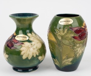 MOORCROFT&nbsp;two "Fuchsia" pattern vases on green grounds, both impressed "Moorcroft, Made In England" 13cm high