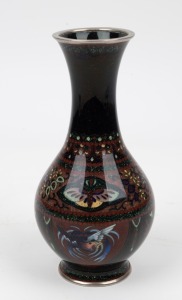 A Chinese cloisonne vase on dark speckled ground, adorned with phoenix and butterfly decoration, 20th century, 19th century