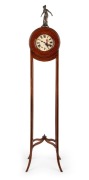 An antique English Goliath oversize pocket watch clock in unusual Sheraton revival case and stand with bronze figural top, retailed by Vickery&nbsp;of Regent Street, London, 19th/20th century, ​​​​​​​124cm high
