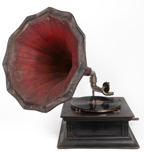 An antique gramophone with original painted horn, early 20th century, ​​​​​​​76cm high including horn,&nbsp;
