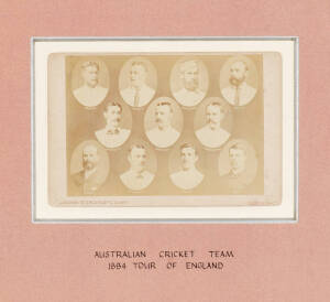 1884 AUSTRALIAN TEAM: Original cabinet card photograph (16x11cm) showing cameos of the 11 players with their names below, produced by London Stereoscopic Company, window mounted, framed & glazed, overall 38x34cm. Very scarce and attractive.