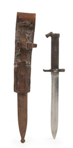 A military bayonet knife in scabbard, early 20th century, 33cm long