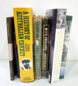 CRICKET LIBRARY, extensive collection with c1860 titles, noted "Wisden Cricketers' Almanack" for 1887; "Surrey Cricket" by Lord Alverstone & Alcock [London, 1902]; about 90 titles signed. Fair/VG condition. List available on request.