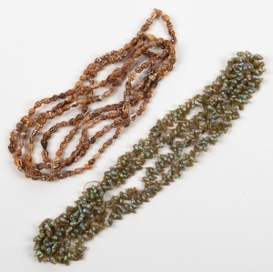 A Tasmanian mariner shell bead necklace (damaged), together with a shell bead necklace, (2 items)