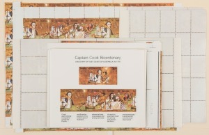 The 1970 Captain Cook issues: 5c strips (200), 30c (200) and Miniature Sheets (30). Total: 1200 + 30 M/S); mainly in sheets and large blocks, MUH.