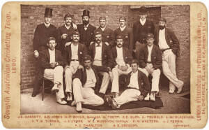 1890 AUSTRALIAN TEAM: Original cabinet card photograph (16x11cm), with title "Seventh Australian Cricketing Team, 1890" and players' names printed on mount, produced by The London Stereoscopic & Photographic Company. Good condition.