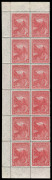 TASMANIA: 1899-1900 (SG.230) 1d bright lake, De La Rue Printing marginal strip of 12 (2x6) from left of pane, showing Plate No "3" in red in lower-left corner, mounted at top only, lower ten units MUH.