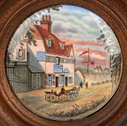 PRATT WARE two antique English pot lids in timber frame titled "Belle Vue Tavern", and "Garibaldi", 19th century, 11.5cm diameter - 2