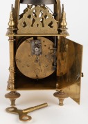 An antique French lantern clock in brass case with pewter dial and Roman numerals, 19th century, 22cm high - 2