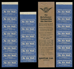 Aerophilately & Flight Covers: Mar.1931 (Frommer 36c) Qantas white/blue vignette 'By Air Mail / NORTH QUEENSLAND Australia's Winter Playground': exploded large part booklet comprising the covers, two complete vertical strips of 8 & a vertical strip of 6, all with top selvedge.