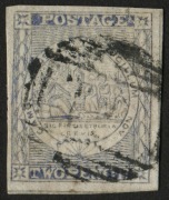 NEW SOUTH WALES: 1851 (SG.38) 2d dull ultramarine Sydney View (Plate 5) on vertically laid paper, good-to-large margins all sides; small fault at upper right corner. Cat.&pound;450.