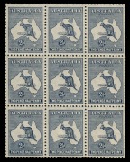2&frac12;d Deep Blue, block of 9 [2L43-45, 49-51, 55-57] with varieties "Retouch to first 'A' of 'AUSTRALIA'" [2L43] & "Heavy coastline to WA" [2L49 & L55], well-centred,&nbsp;MUH, BW:11A(2)d&l - Cat. $1200++.
