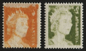 1966 and 1970 QEII 2c olive-green & 6c orange, singles, both with strong "Offsets", MUH. ACSC: $185.