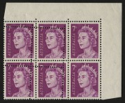 1971 (SG.388a) QEII 7c purple, corner block of 6, four units at left showing "Double and misplaced perforations horizontally & vertically", fresh MUH, BW.447bc. Spectacular appearance! - 2