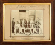 1893-94 VICTORIAN TEAM, team photograph with caption "Victoria v Tasmania. Played at Melbourne Cricket Ground January 26, 27 & 29, 1894", framed & glazed, overall 51x42cm. Includes Albert Trott, one of only five players to represent both Australia and Eng