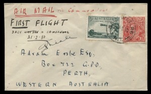 Aerophilately & Flight Covers: 21 Feb.1930 (AAMC.152) Daly Waters - Camooweal cover, flown and signed by the pilot, Frank Neale, for the inaugural flight by Australian Aerial Services. Cat.$350+. [Only 30 flown].