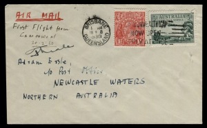 Aerophilately & Flight Covers: 19 Feb.1930 (AAMC.152a) Camooweal - Newcastle Waters flown cover carried by A.A.S. to link with the newly established Qantas service from Brisbane and signed by the pilot, Frank Neale. Cat.$400+.