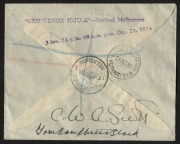 Aerophilately & Flight Covers: October 1934 (AAMC.433) England - Australia MacRobertson Air Race cover carried by the winning entry DH66 Comet 'Grosvenor House' in a total elapsed time of 71 hours and signed by both pilots "CWA Scott" and "Tom Campbell Bl - 2