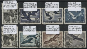 AUSTRIA: 1950-53 Bird Airmails set of 7 plus later printing 20s, (8) VFU.