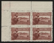 1927 (SG.105) 1½d Canberra, upper left corner blk.(4) with part Plate "9"  visible in the top margin. BW:132zh - $1250 (if complete); stamps **.