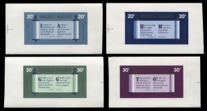 NAURU: 1980 (SG.228 - 231) and 1981 (SG.248 - 251) complete set of Imperforate Proof pairs, all with wide, uncut borders, full gum MUH. (8 stamps).