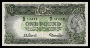ONE POUND, (R.34bS) Coombs/Wilson, Reserve Bank (1961) HE/87 51514* Star Note; about Uncirculated.