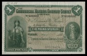 COMMERCIAL BANKING COMPANY OF SYDNEY,&nbsp;Specimen one pound, Sydney, No G900001/G100000 (discordant numbers) dated 190.., with B.W. and Co London perforations, &nbsp;(MVR&nbsp;5b). With manuscript date notation "25.2.08" in top margin; VF&nbsp;and very rare.