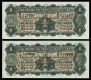 ONE POUND,&nbsp;(R.26) Riddle/Heathershaw, (1927) K/9&nbsp;529257 and 529298)&nbsp;&pound;1 consecutive pair;&nbsp;about uncirculated and nice natural notes. (2).&nbsp;
