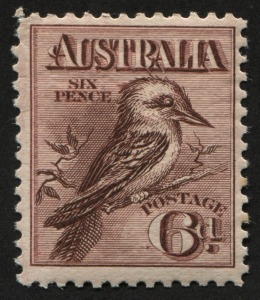 KGV Engraved Issues: 6d claret Kookaburra, fresh MUH.