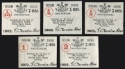 COCOS KEELING ISLANDS: 1902 1/10th Rupee - 5 Rupee paper tokens (CK1-6) or currency notes, printed in black and red on stock of various thicknesses; each bearing the printed signature of G. Clunies Ross. (6), EF/Unc. - 2