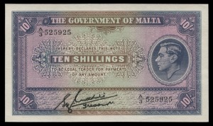 MALTA: King George VI (1940, but n.d.) Ten Shillings, gem Uncirculated; together with a 1967 Queen Elizabeth II £1 Central Bank of Malta banknote, also superb Unc. (2).