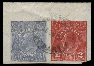 KING GEORGE V SIDEFACE 2d Red + 3d Blue (ES18) on piece with part back flap, with a HOBART December 1937 cds.