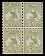 Kangaroos - First Watermark: 3d Olive (Die 1) superbly centred blk.(4); 3 units MUH, 1 M; light gum discolouration (from long storage in a stockbook) affects all units. Delightful frontal appearance! BW: $2350.