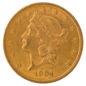TWENTY DOLLARS 1904, Coronet Liberty head; nearly uncirculated.