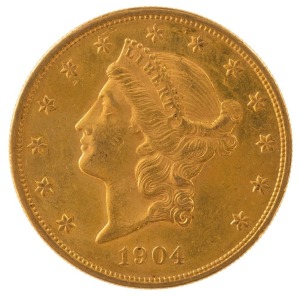 TWENTY DOLLARS 1904, Coronet Liberty head; nearly uncirculated.