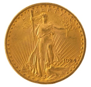 TWENTY DOLLARS 1924, Saint Gaudens; Philadelphia; nearly uncirculated.