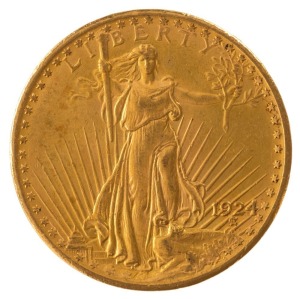TWENTY DOLLARS 1924, Saint Gaudens; Philadelphia; nearly uncirculated.