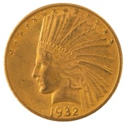 TEN DOLLARS, 1932 Indian Head gold, high grade condition.