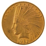 TEN DOLLARS, 1932 Indian Head gold, high grade condition.