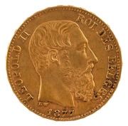 King Leopold II, Twenty Francs gold, 1877.