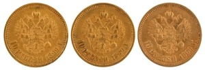 Czar Nicholas II, 10 Roubles gold 1899, (3), VF/EF.