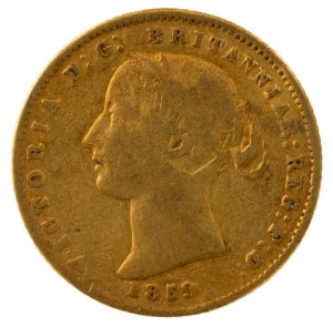 Half Sovereign, Queen Victoria, 1859 Sydney Mint, VG.