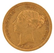 Half Sovereign, Queen Victoria Young Head, 1887 Shield reverse, Melbourne Mint, EF.