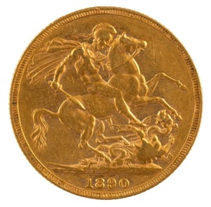 1890 Sovereign, Jubilee head, St. George reverse, EF.
