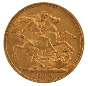 1900 Sovereign, Veiled head, St. George reverse, VF.