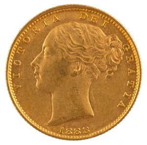 1883 Sovereign, Young head, Shield reverse, Sydney, aUnc.