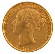 1883 Sovereign, Young head, Shield reverse, Sydney, aUnc.