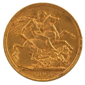 1893 Sovereign, Veiled head, St. George reverse, Sydney, EF.